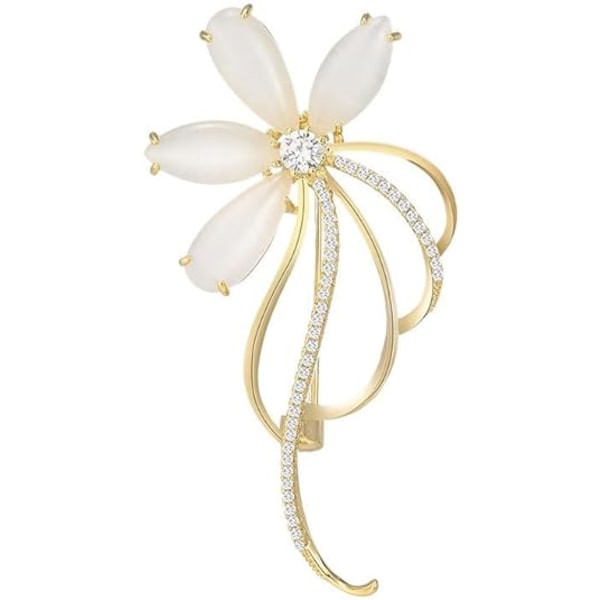 Blomster Floral Perle Brosche Rhinestone Krystal Brosche Blad Buket Brosche Pin Mode Kjole Tilbehør Fødselsdag Graduering Smykker Gave Til Kvinder Cat Eye Stone Flower Brooch