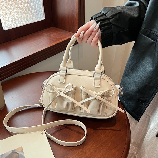 Plisserad Rosett Tote Boston Väska Dam Trendig Fashionabel Crossbody Väska Textur Kudde Väska