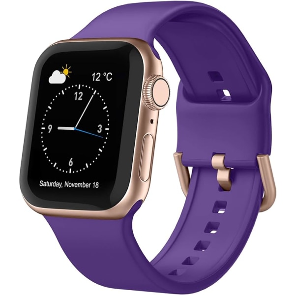 Applen watch ranneke pehmeä silikoni Sports Wristband -vaihtoranneke, sopii koko Iwatch-sarjaan (violetti 42/44/45mm)