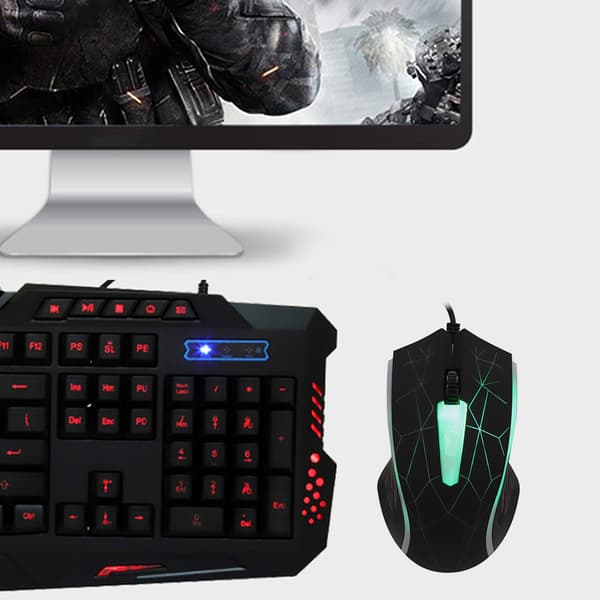 WARWOLF M-01 4D LED Farverig USB Kablet Gaming Lys Mus til Computer Spil Sort
