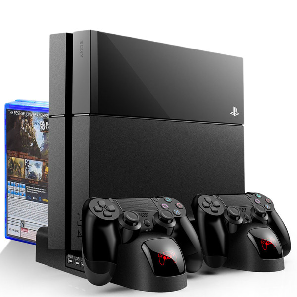 PS4 Stand Cooling Fan Station til Playstation 4/PS4 Slim/PS4 Pro, PS4 Pro lodret stativ med 12 spillepladser