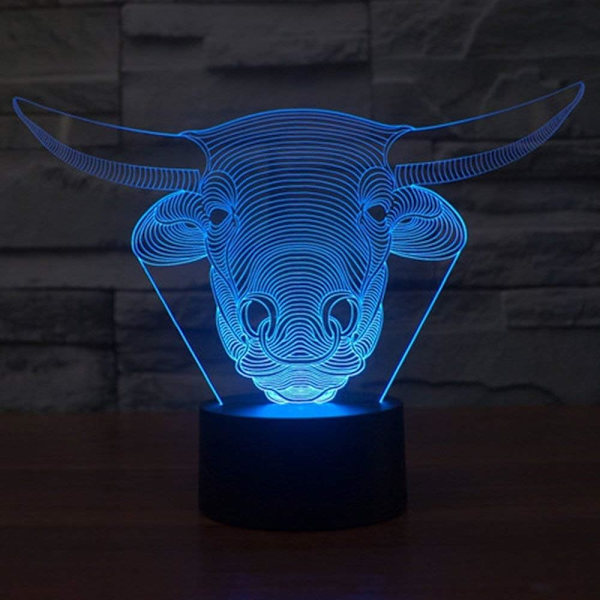 3D Ku- og Oks Nattlys Lampe Illusions Nattlys 7 Farge Skiftende Berøringsbryter Bord Skrivebord Dekor Lamper Akryl Flat ABS Base USB Kabel Leke