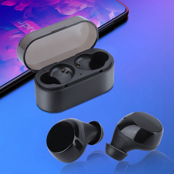 Mini Bluetooth V5.0 Earphones 3D Stereo Trådløse Hovedtelefoner Sports Earbuds med Mikrofon (Sort)