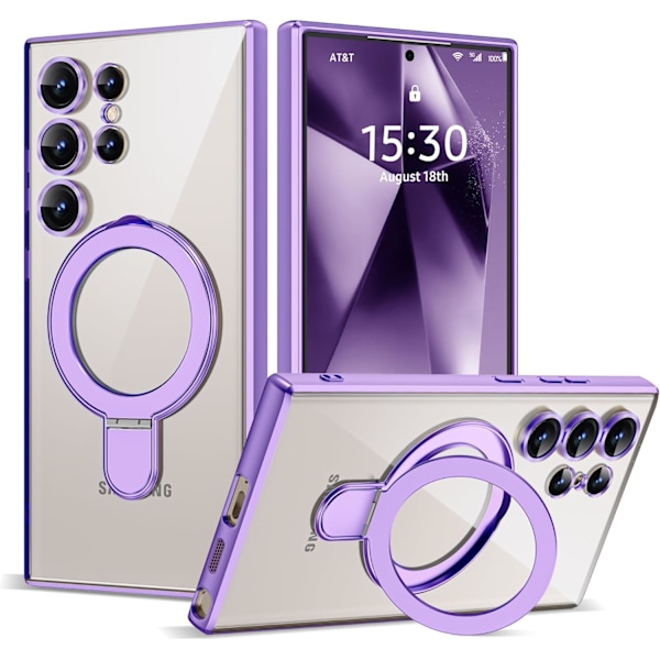 Samsung Galaxy S24 Ultra 6.9 Kotelo Magneettisella Rengastelineellä [Yhteensopiva Mag-Safe kanssa] [Täysi Kameran Linssinsuoja] Pinnoitettu Kirkas Pho Light Purple