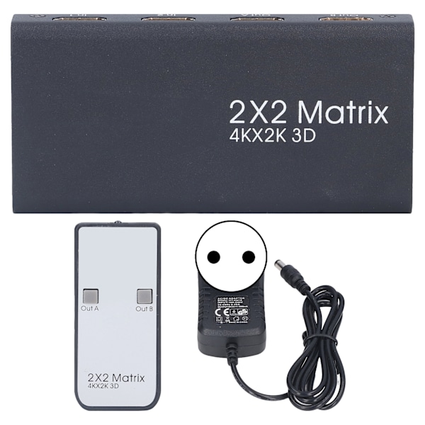 2x2 HD Multimedia Interface Switcher Support 4Kx2K At 30Hz 3D 1080P Splitter with Infrared Remote Control 100‑240V EU Plug