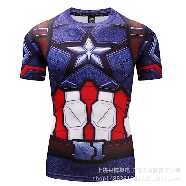 Digitalt tryk Superman kortærmet Captain America Sports Tight Tøj Hurtigtørrende Fitness Stretch T-shirt D03 5XL