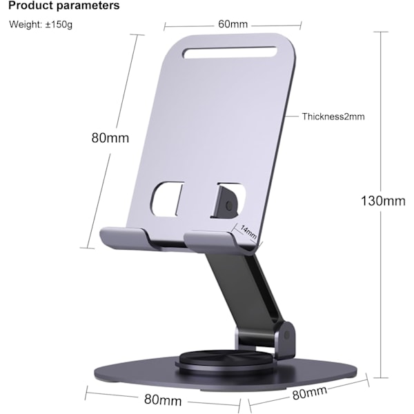 360° roterande telefonhållare för skrivbord, bärbar och hopfällbar mobiltelefonhållare för kontor och kök, justerbart surfplattestativ för alla mobiltelefoner purple