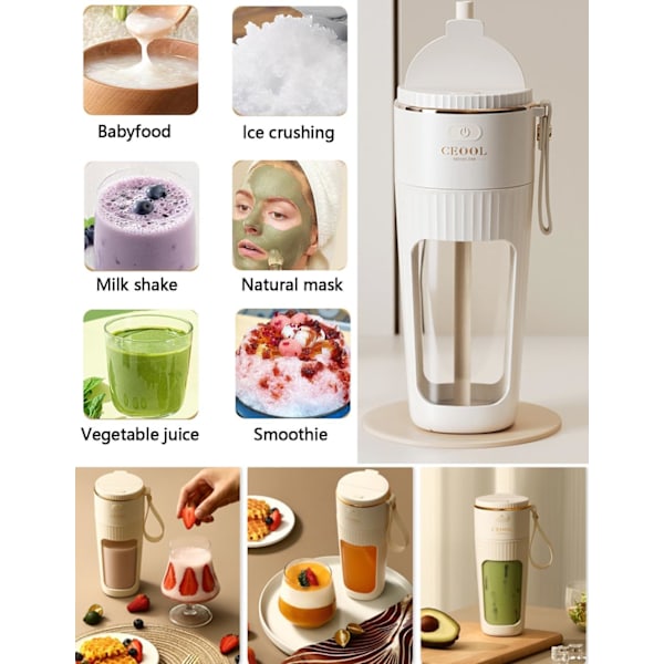 Bärbar Blender, Personlig Blender för Shakes och Smoothies, Mini Blenderflaska USB Laddningsbar, Bärbar Saftkopp med 10 Blad
