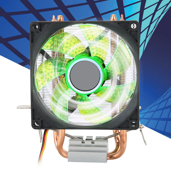 CPU-køleventilator 3-bens stik PC-tilbehør lys 2 messingrør til AMD 775 / 1155 / Intel(Grøn )