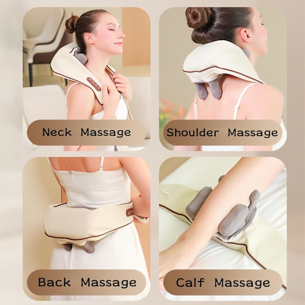 Grå nakkemassager til lindring af nakkesmerter, nakkemassager til nakke og skulder med varme, bærbar Shiatsu nakke og ryg, opvarmet massager