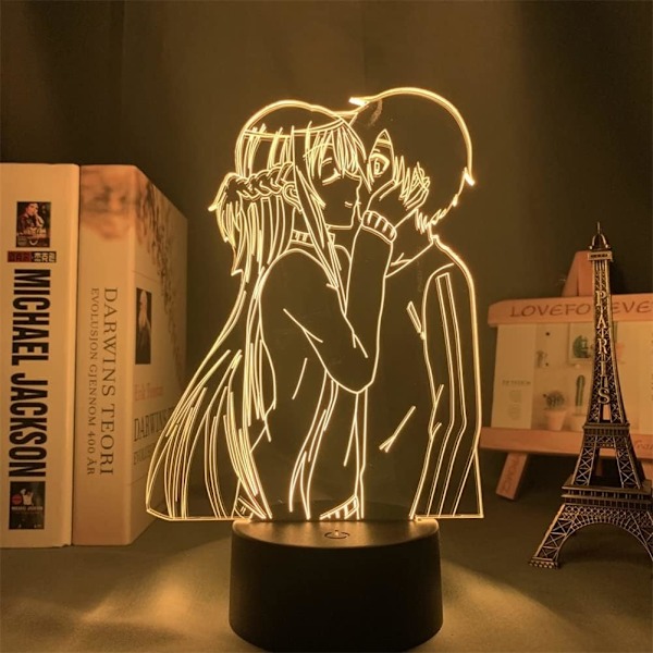 Anime-lamppu Kirito ja Asuna -hahmo 3D LED-yövalo USB/paristokäyttöinen 7 värillä kosketus/kaukosäädin 16 väriä makuuhuoneen sisustus USB-pöytälamppu