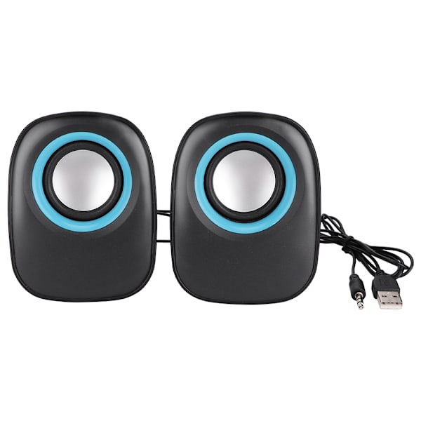 Mini 3.5MM USB Stereo Skrivbord Bärbar Dator PC Dator Multimedia Högtalare Svart+Blå (Dubbel spår)