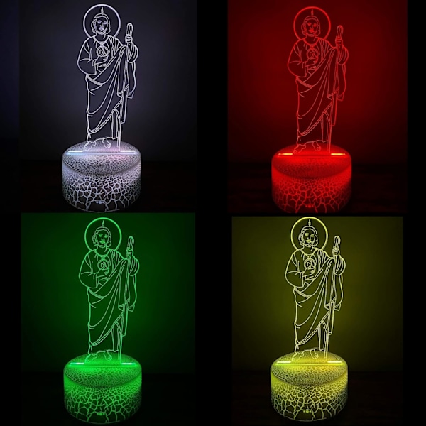 3D LED-yövalo San Judas Jesus Malverde Jeesus Kristus Haljennut Jalusta 7 Väriä USB-kaapeli Paristokäyttöinen Kosketuskytkin Paras Lahjoiksi, Jouluun, Altareille (Jeesus