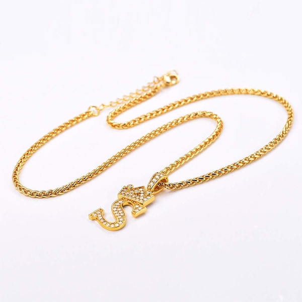 Krona Initial A-Z Halsband, Iced Out Letter Hänge med 22-24 Tums Kedja, Män Kvinnor Bling Hip Hop Alfabet Namn Smycken Present Stora Initialer Halsband S 18K Gold