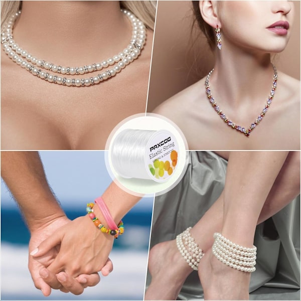 2 ruller elastisk snor til armbånd, strækbar magisk elastisk snor perlekæde smykke tråd til armbånd, halskæder, lerperler, ponyperler (hvid) White
