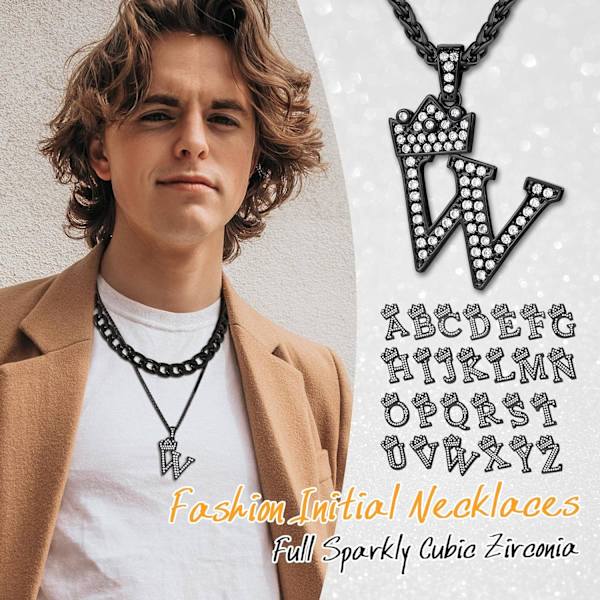 Krona Initial A-Z Halsband, Iced Out Letter Hänge med 22-24 Tums Kedja, Män Kvinnor Bling Hip Hop Alfabet Namn Smycken Present Stora Initialer Halsband W Silver