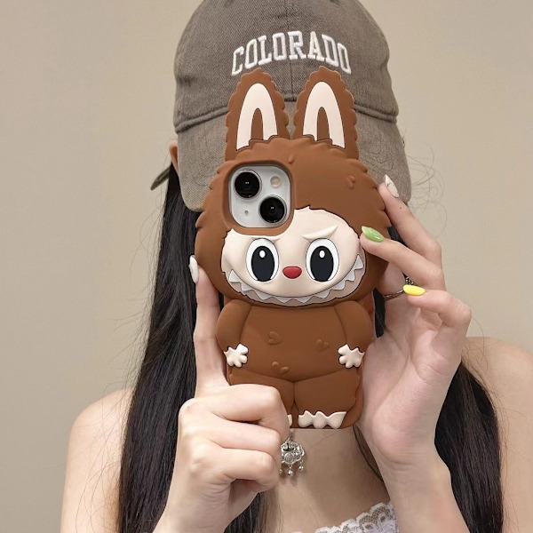 Labubu 3D Sött Kanin-Öra Mobilskal: Silikon, Lekfull dockdesign (brun) brown iPhone11promax