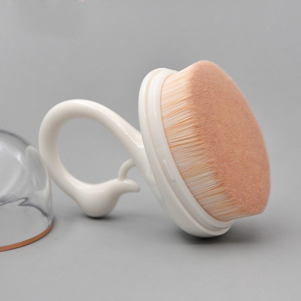 Little Swan Foundation-børste, bærbar, sporløs makeupbørste med PVC-betræk (hvid)