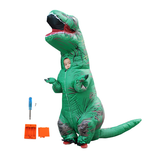 Dinosauriekostym T Rex Uppblåsbar Dinosaurieblow Up-kostym för Halloween Cosplay Party Jul Green 120‑140cm