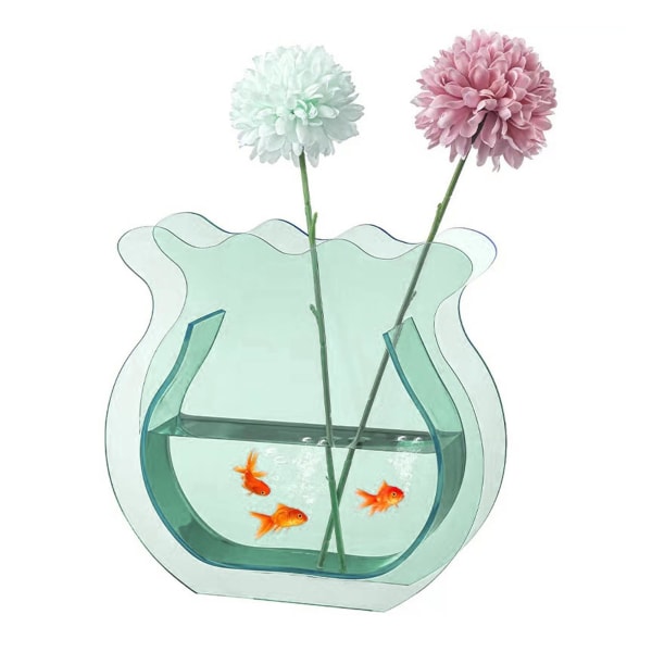 Fisketank Vase Transparent Fortykket Akryl Glatning Simpel Moderne Lille Fisketank til Familie Kontor Sovesal Transparent Green