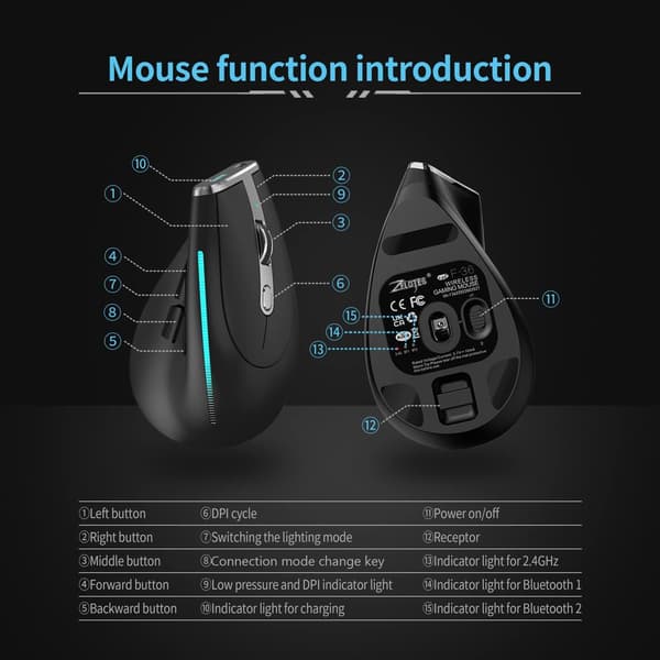 Trådløs Bluetooth Ergonomisk Vertikal Mus Programmerbare Tilpassede Knapper Indbygget Hukommelse USB Computermus til Kontor Spil Højre Hånd PC Mus