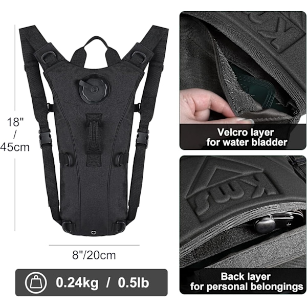 3L Vattenryggsäck för Vandring, Vattenvätskeryggsäck för Löpning, Taktisk Hydroryggsäck med 3L Vattenblåsa, Hydreringspaket f black
