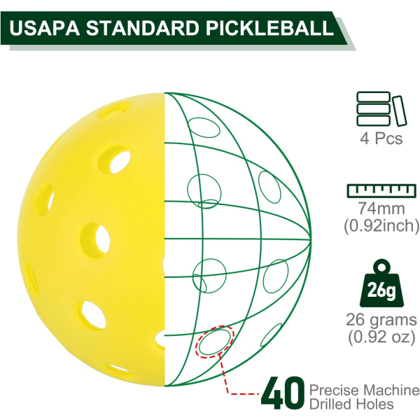 Ulko pickleball pallot 40 reikää Pickleball USA Pickleball hyväksytty (USAPA), Pickleball pallot sisä- ja ulko urheiluun