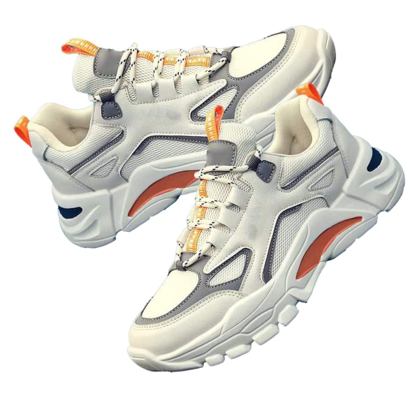 Herr Sneakers Låga Löparskor Vår Fashionabla Koreanska Trendiga Kontrastfärg Sneakers White Orange 42