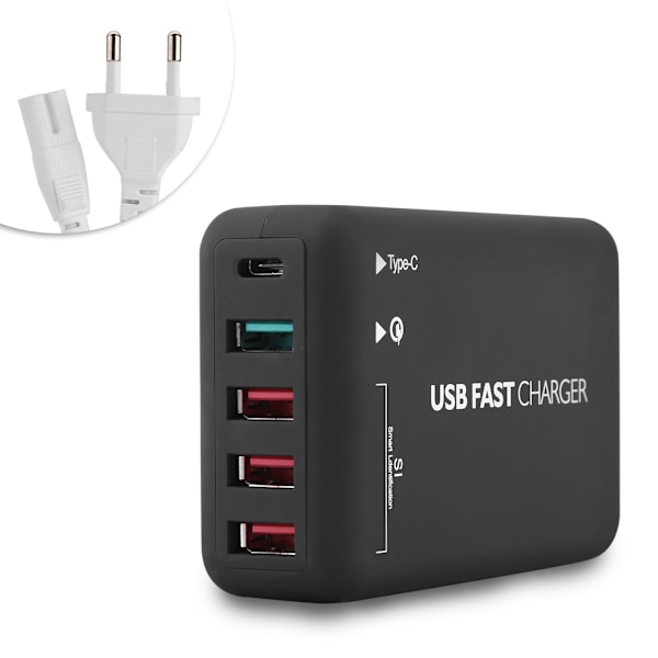 Multiport 4 USB-grensesnitt QC 3.0 USB-veggladerstasjon Strømadapter