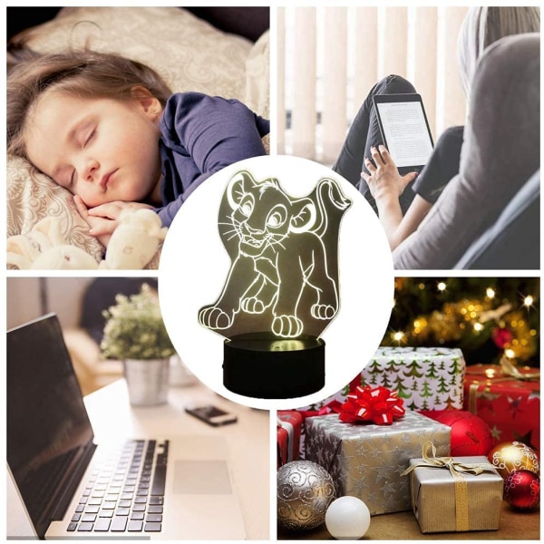 Lejon 3D nattlampa, Simba barn LED nattlampa för sovrum, touch & fjärrkontroll, USB-driven, flerfärgad födelsedag semesterdekoration belysning