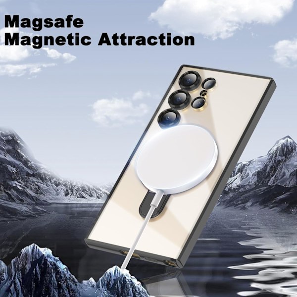 Samsung Galaxy S24 Ultra 6.9 Kotelo Magneettisella Rengastelineellä [Yhteensopiva Mag-Safe kanssa] [Täysi Kameran Linssinsuoja] Pinnoitettu Kirkas Pho Black