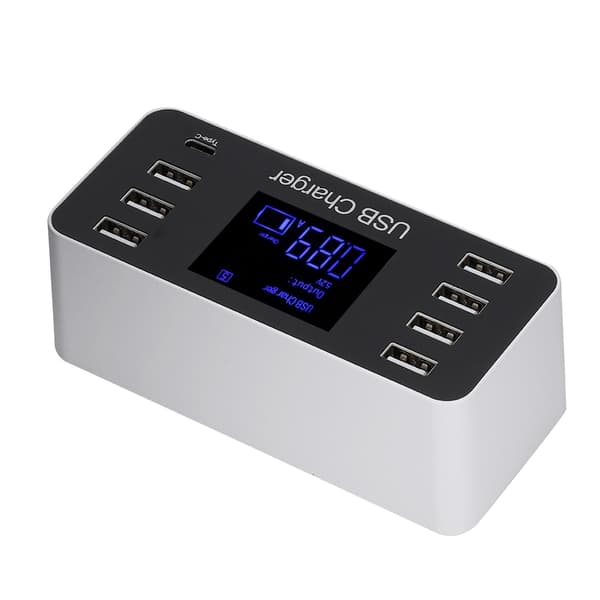 Samtidig 7 USB+1 USB ladestasjon med LCD hurtiglading Smart USB Hub