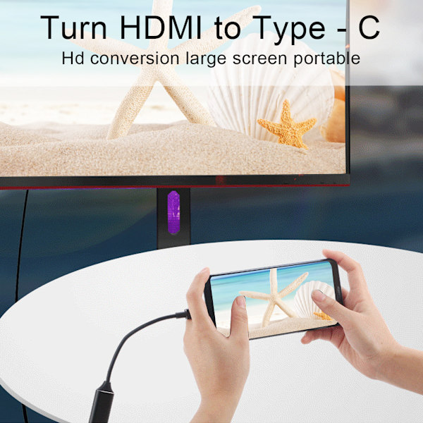 USB C Typ C till HDMI-telefonprojektionsskärm, högupplöst transverterkonverterkabel, 4K30Hz