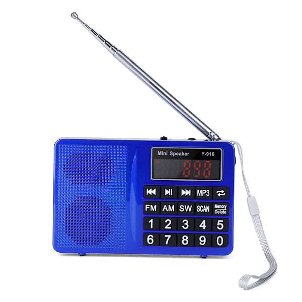 FM/AM/SW-stationer Stereo FM-radio TF/U-disk Musik Støjreducerende MP3-afspiller Radio - Blå