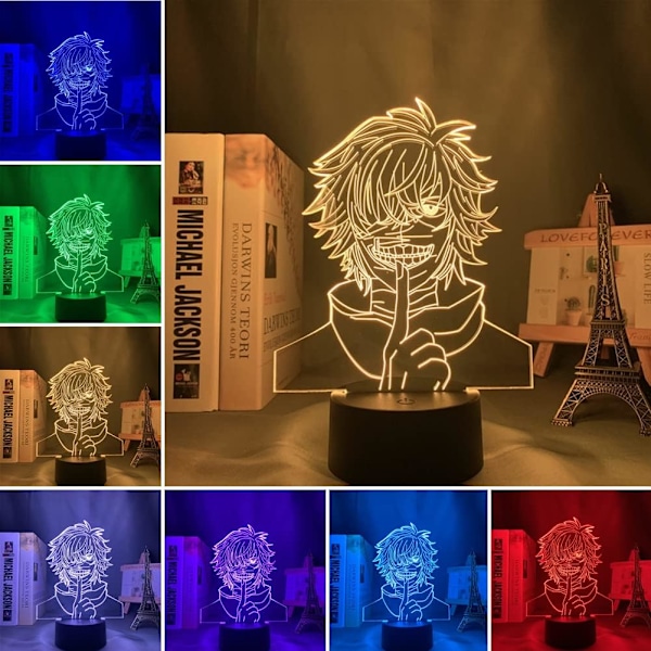 USB Anime-valo Ken Kaneki LED-yövalo RGB 16 väriä vaihtuva 3D optinen illuusio sängynpäätylamppu kosketusohjauksella ja kaukosäätimellä kodin huoneen sisustukseen