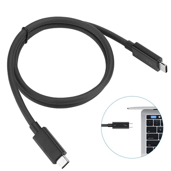 Data Cord Dual Adapter Fast Charging Cable 40Gbps High Speed 5K HD Display Wire for Thunderbolt3Black 0.7 m