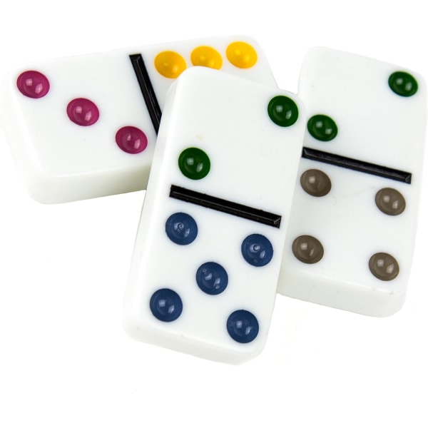 Dobbel 6 dominosett med fargede prikker spillsett - hvit domino 28 delers sett leketøy i tinnetui - seks prikker dominospill og pedagogisk spill