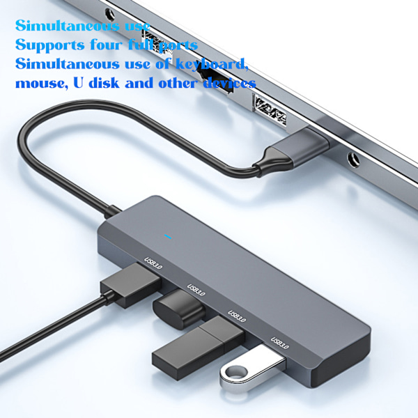 USB C Hub 4 USB3.0 Port Aluminiumlegering Lättvikt 5Gbps Snabb Värmeavledning USB Splitter för PC