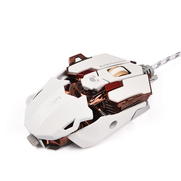 LUOM Ergonomisk USB-kablet spillmus med 10 programmerbare knapper, justerbar DPI og LED-lys, hvit