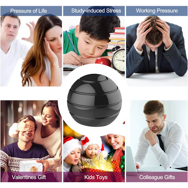 Kinetiske skrivebordsleker, full kropps optisk illusjon Fidget Spinner Ball, gaver til menn, kvinner, barn Størrelse 2,1\", svart