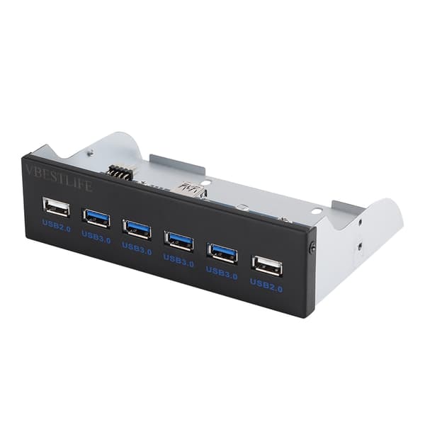 VBESTLIFE 4 USB3.0 + 2 USB2.0 Metall Diskettstasjon Frontpanel Hub Utvidelse SATA Strømadapter