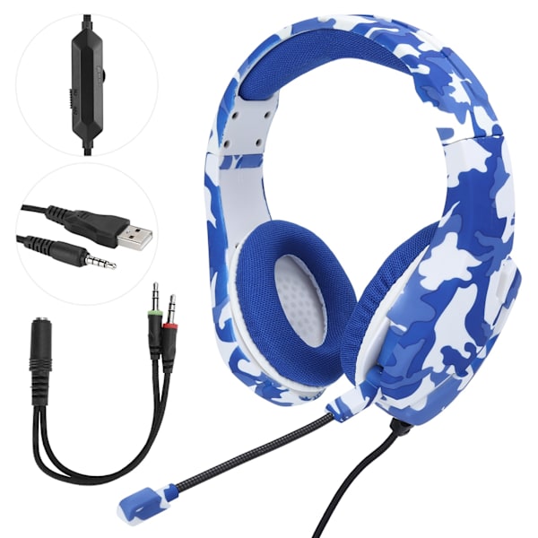 Camouflage Headset J10 OverEar Hovedtelefon Gaming Øretelefon Ørestykke med MIC(Blå )