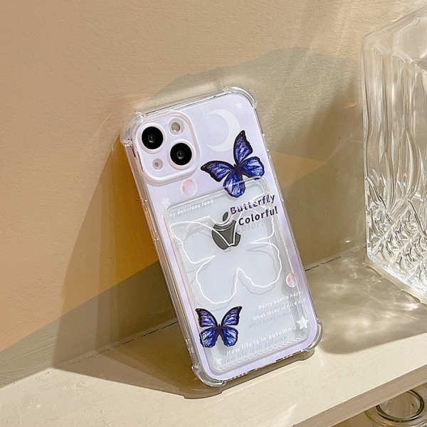 JUSTUP Butterfly Clear iPhone Etui  Mood Card Slot Etui Slim Fit Printing Soft TPU Pung Etui med  Sød Kort Holder Lomme Etui til iPhone 13 Mini