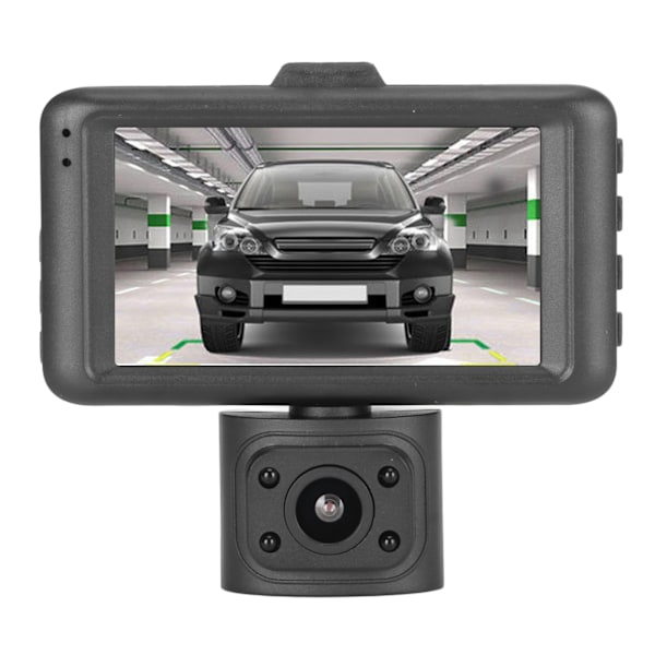 3-kanals dashcam med 3 linser foran, innvendig og bak 1080P 480P 480P infrarød nattsyn bevegelsesdeteksjon for bil DC12 til 24V