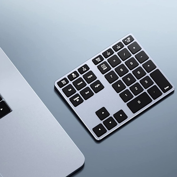 Bluetooth numeriskt tangentbord, laddningsbart aluminium 34-tangenters siffertangentbord, smalt externt numeriskt tangentbord, datainmatning, kompatibelt med MacBook