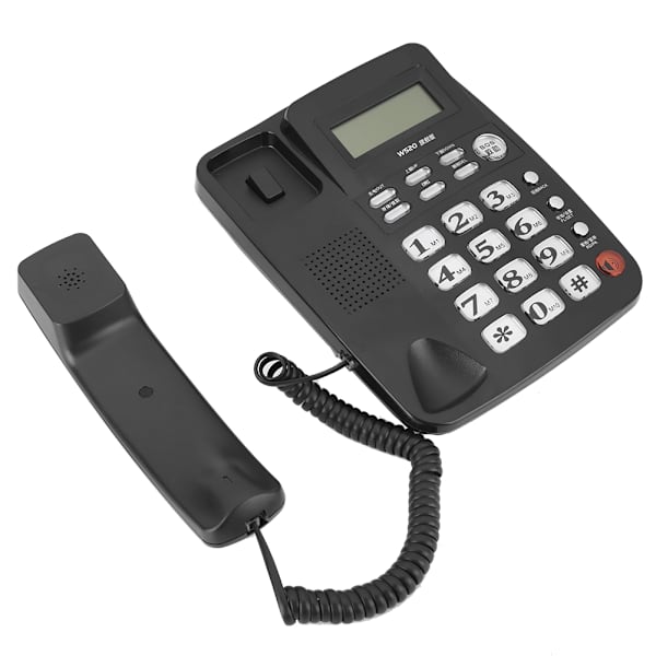 W520 Telefon med opkaldsidentifikation, håndfri opkald til kontor, hjem, familie og virksomhed, sort