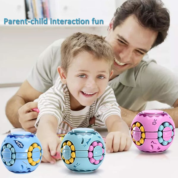 2 i 1 roterende Fidget Spinner Magic Bean Infinity Cube Stress Relief Ball Voksne Børn Unisex-Børn Uddannelsesmæssige Puslespil Legetøj (Gul)