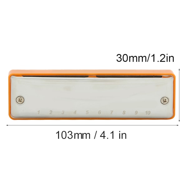 Blues-huuliharppu 10-reikäinen suukappale E-sävelin tuuli-instrumentti vedenpitävä korroosionkestävä (Orange )