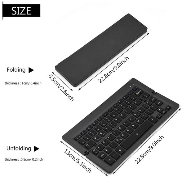 Mini bærbar magnetisk foldbar vandtæt Bluetooth trådløst tastatur til IOS/ Android/ Windows