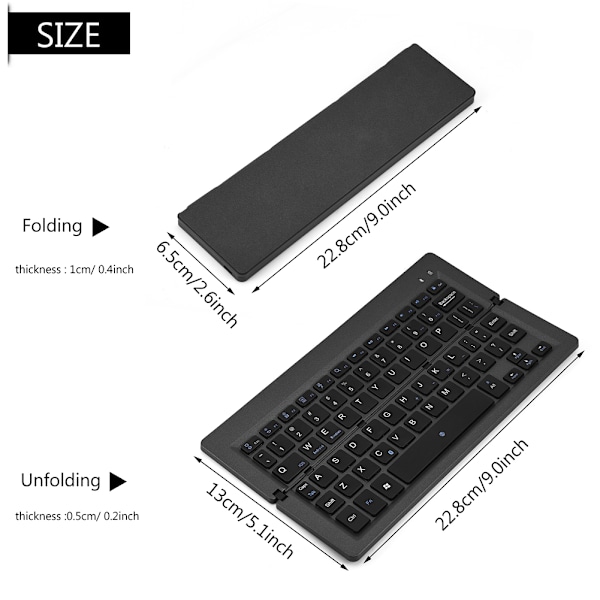 Mini kannettava magneettinen taittuva vedenpitävä Bluetooth langaton näppäimistö IOS/Android/Windows